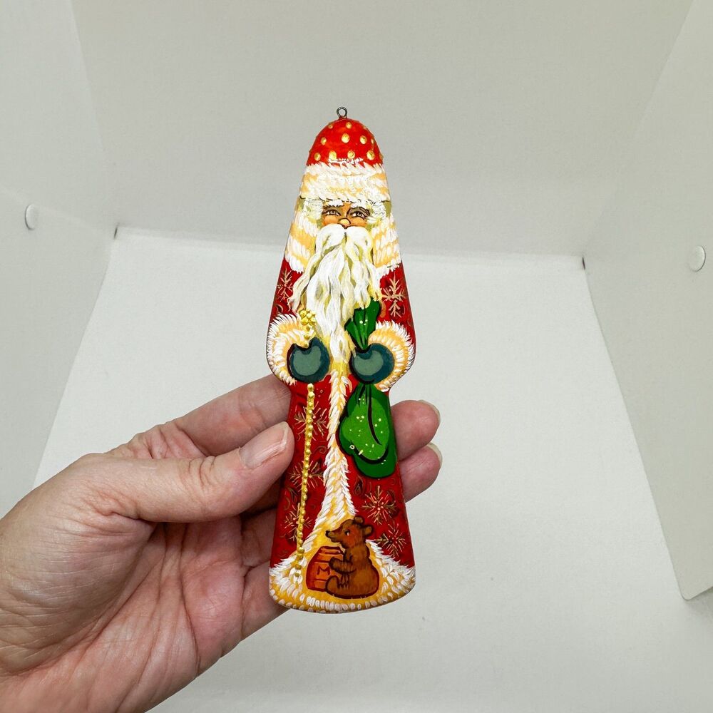 Vintage Hand Painted Wood Ornament Santa Christmas Holiday Folk Art